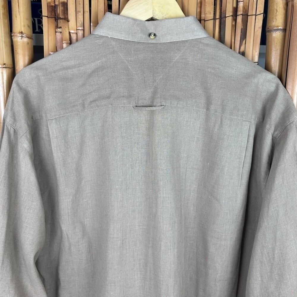 Tommy Hilfiger Men's Button Down Linen Safari Long Sleeve Shirt Khaki Size Large - Picture 10 of 16